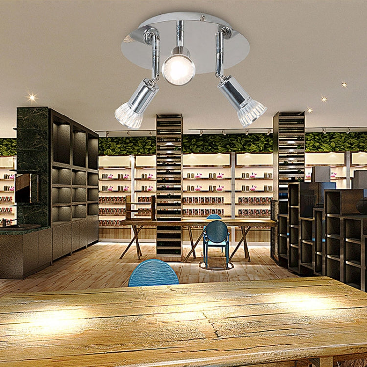 9W Round Three Head LED GU10 Ceiling Light Adjustable Mirror Front Spotlight, Emitting Color:Warm Light