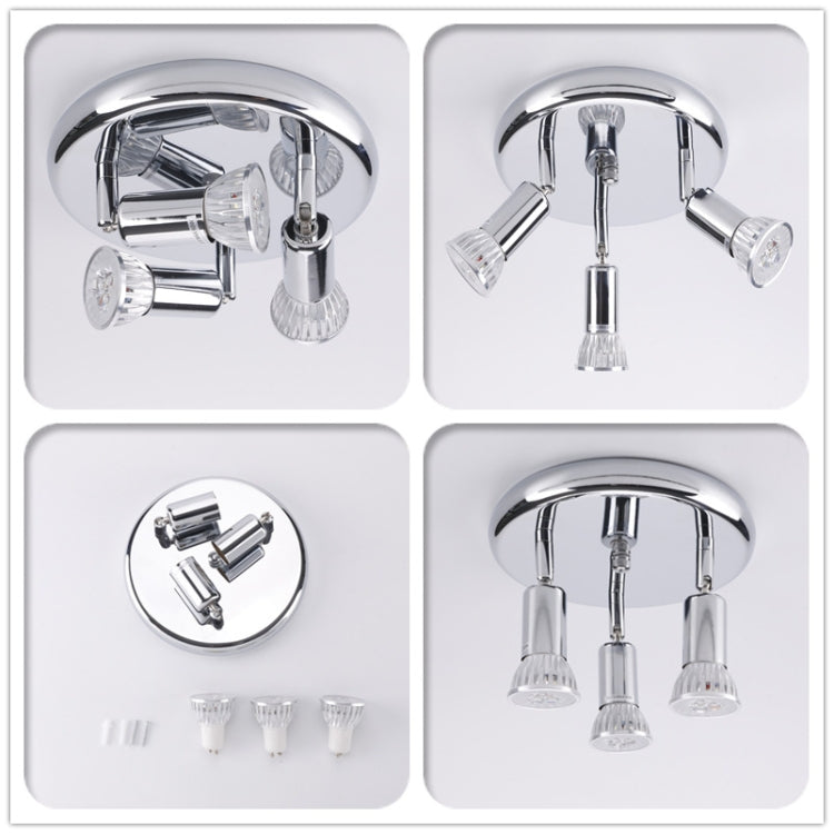 9W Round Three Head LED GU10 Ceiling Light Adjustable Mirror Front Spotlight, Emitting Color:Warm Light