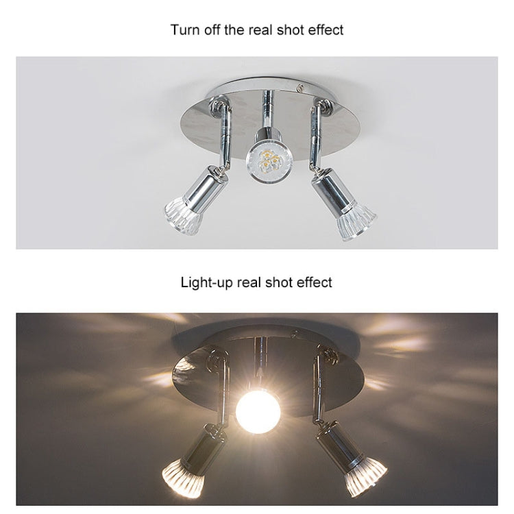 9W Round Three Head LED GU10 Ceiling Light Adjustable Mirror Front Spotlight, Emitting Color:Warm Light