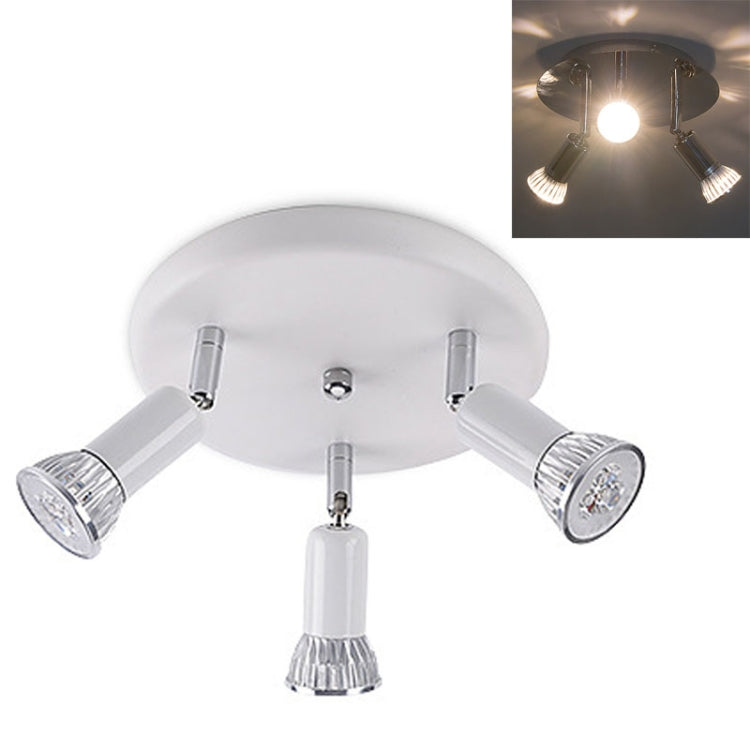 9W Round Three Head LED GU10 Ceiling Light Adjustable Mirror Front Spotlight, Emitting Color:Warm Light