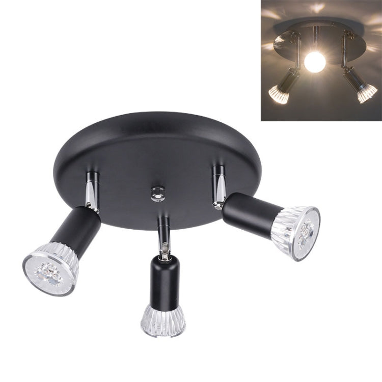 9W Round Three Head LED GU10 Ceiling Light Adjustable Mirror Front Spotlight, Emitting Color:Warm Light