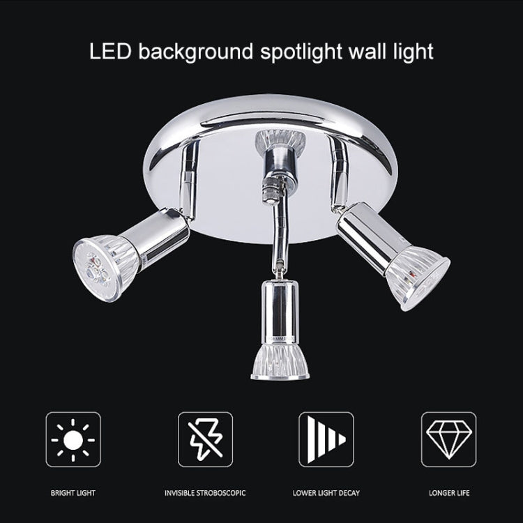 9W Round Three Head LED GU10 Ceiling Light Adjustable Mirror Front Spotlight, Emitting Color:Warm Light