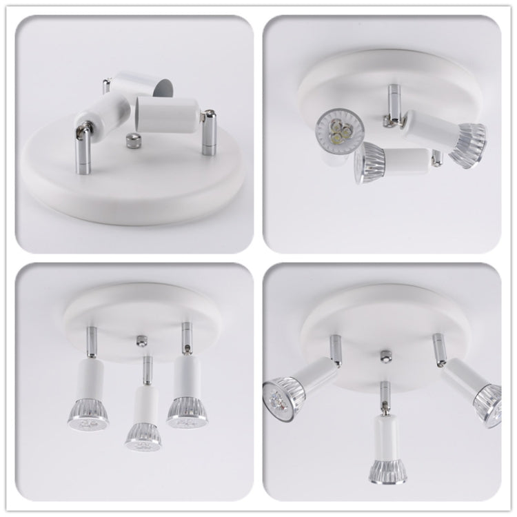 9W Round Three Head LED GU10 Ceiling Light Adjustable Mirror Front Spotlight, Emitting Color: White Light