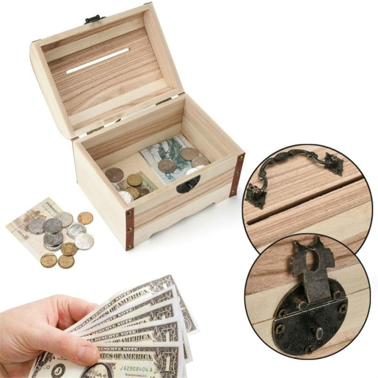 Multi Function Treasure Chest Wooden Safe Piggy Bank