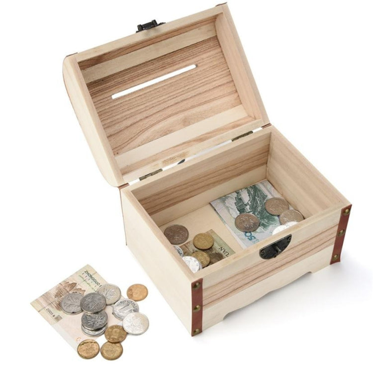 Multi Function Treasure Chest Wooden Safe Piggy Bank