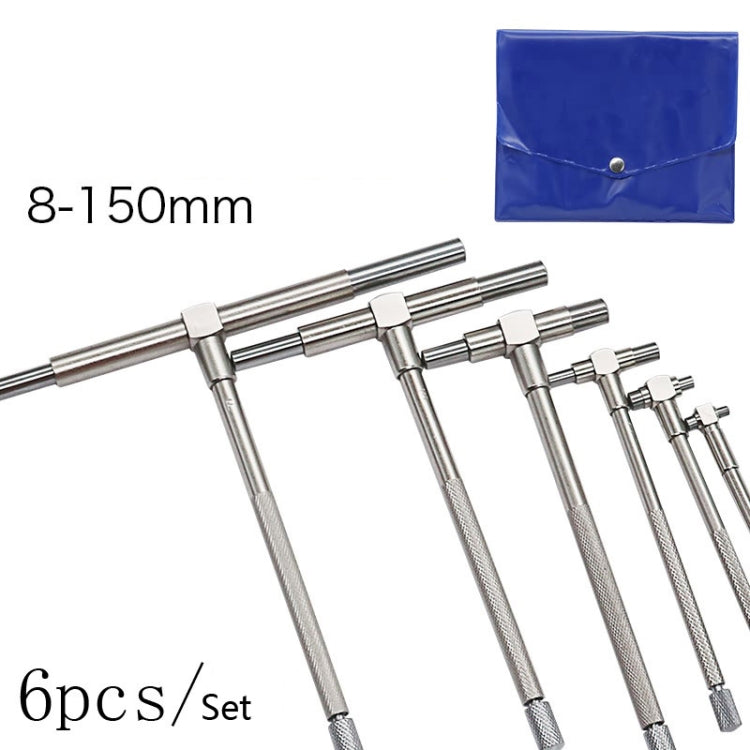 6 PCS / Set Round Head Inner Diameter Telescopic Gauge, Adjustable Inner Diameter Gauge: 8-150mm