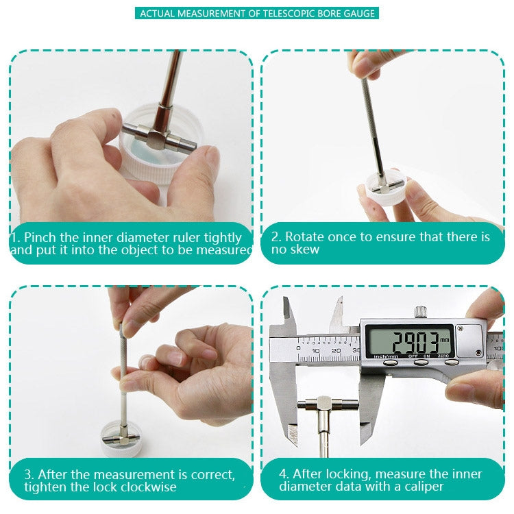 6 PCS / Set Round Head Inner Diameter Telescopic Gauge, Adjustable Inner Diameter Gauge: 8-150mm