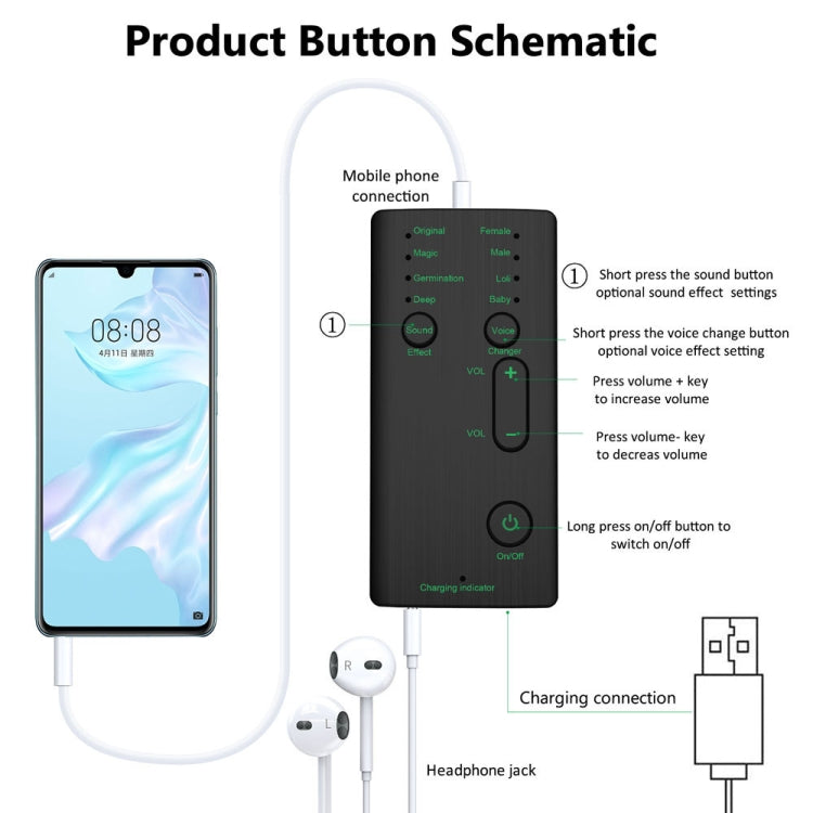 Mobile Phone Voice Changer Portable Sound Card Anchor Live Broadcast  K Song Game Voice Changer Mic Tool