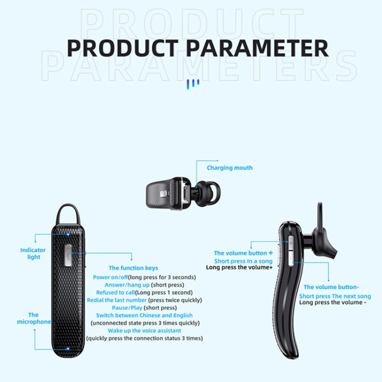 Single Ear Business Car Earhook Wireless Bluetooth Earphone(Fashion White)