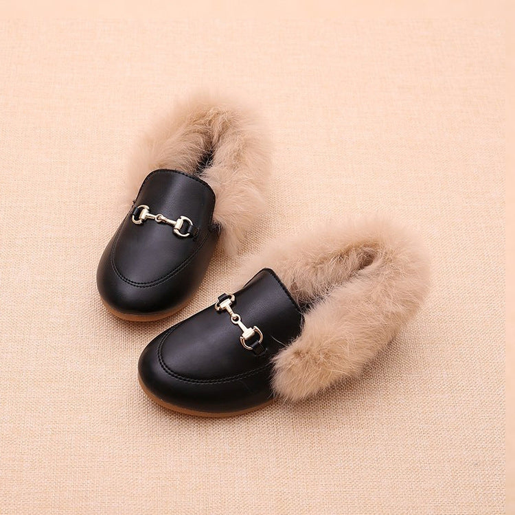 PU Leather And Cashmere Warm Single Shoes Casual Shoes for Girls, Size: 30 Yards 17.9cm