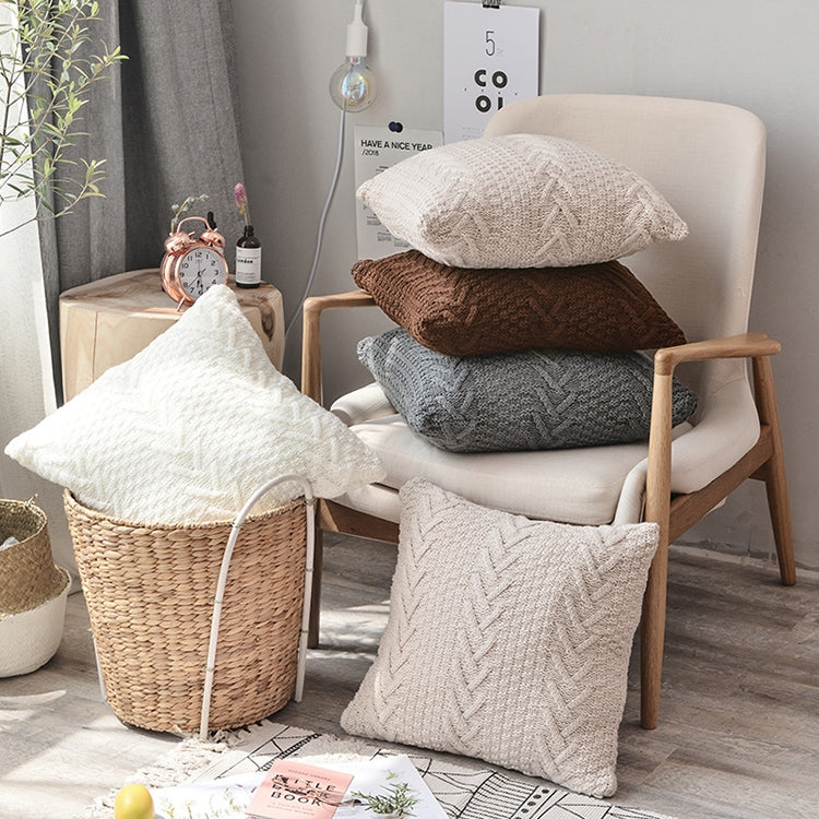 Home Wool Knitted Pillowcase, Colour: Beige, Size: 45 x 45 cm