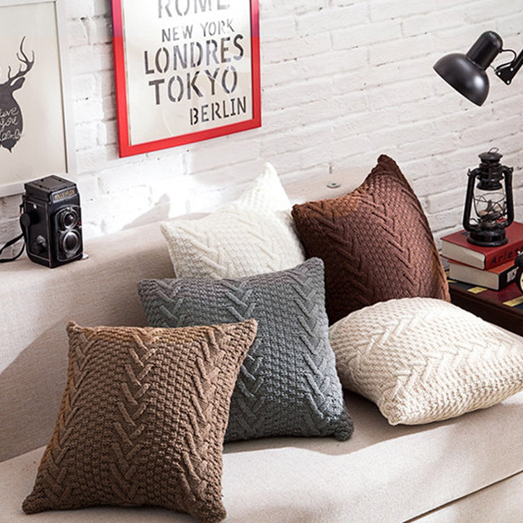 Home Wool Knitted Pillowcase, Colour: Beige, Size: 45 x 45 cm