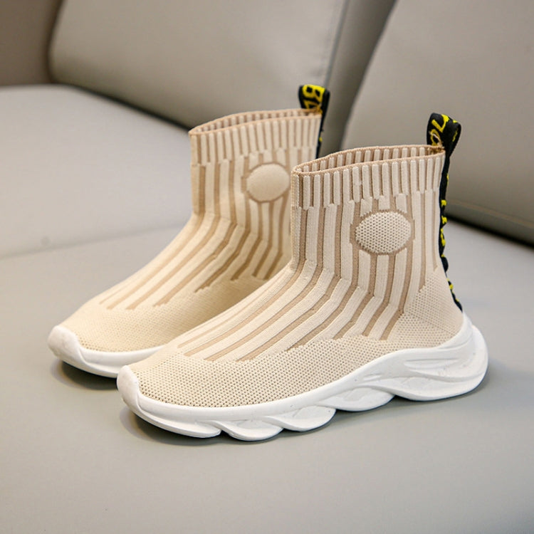 Autumn And Winter Flying Knit One-Piece Medium Tube Socks Shoes For Children, Size: 28 Yards About 17.8cm(Beige)