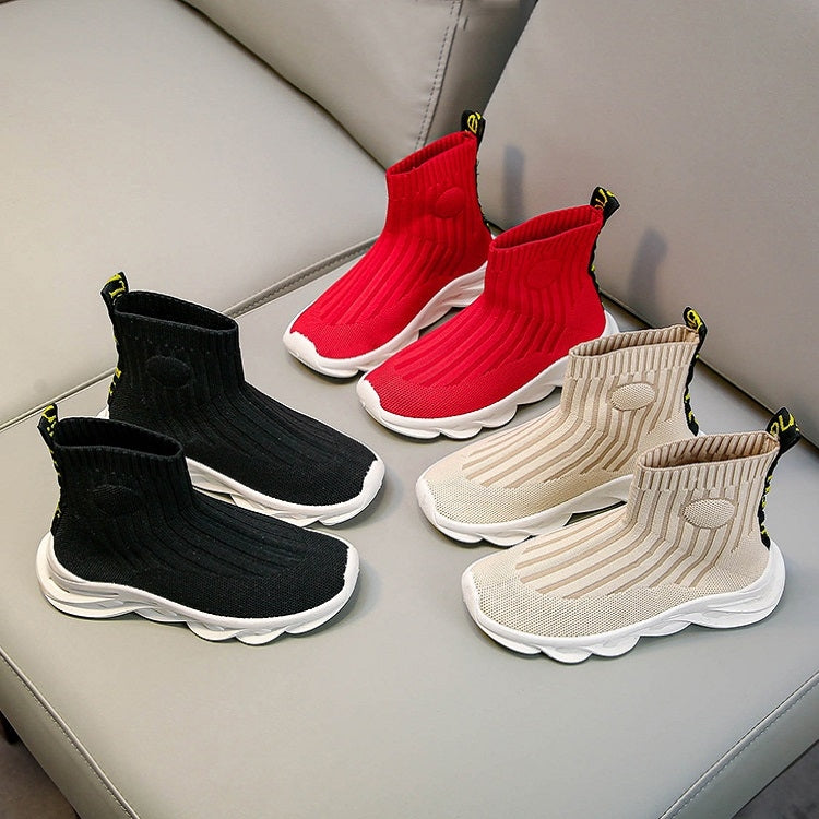 Autumn And Winter Flying Knit One-Piece Medium Tube Socks Shoes For Children, Size: 37 Yards About 22.8cm(Black)
