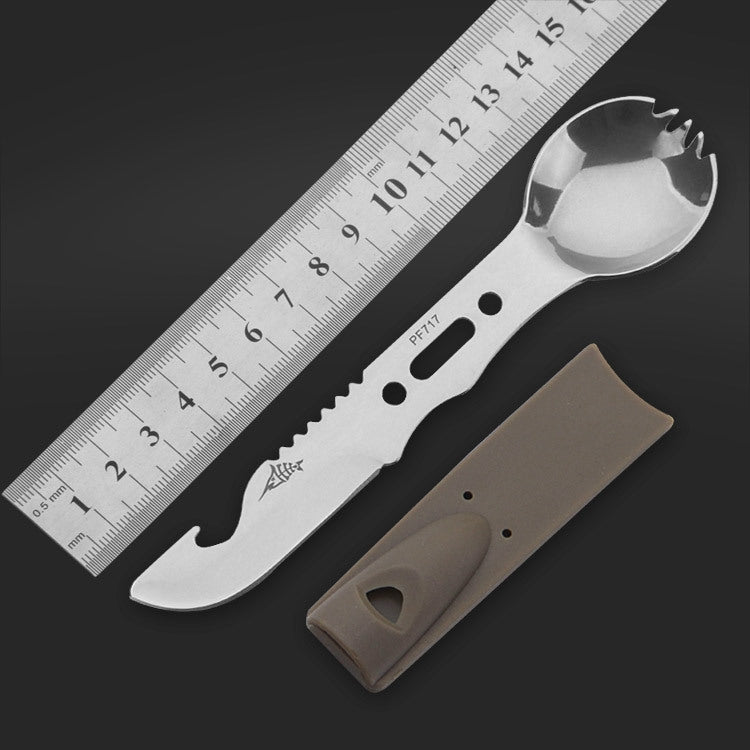 2 PCS Multifunctional Camping Tableware Knife Fork And Spoon Integrated Outdoor Survival Tool,Random Color Delivery