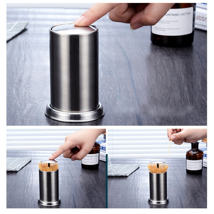 2 PCS Push-Type Toothpick Box Automatic Pop-Up Stainless Steel Dustproof Toothpick Holder