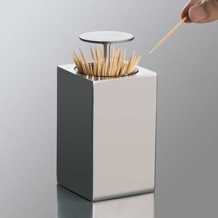 Push-Type Stainless Steel Toothpick Holder Portable Automatic Pop-Up Toothpick Storage Box(Square)