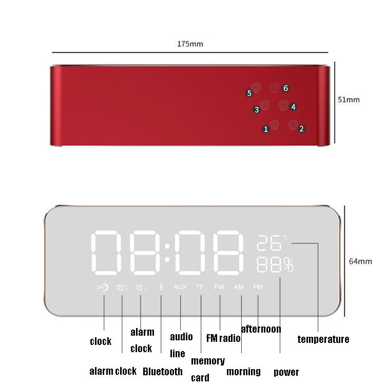 S1 Temperature Audio Steel Cannon Metal High Volume Card Car Bluetooth Speaker with Clock