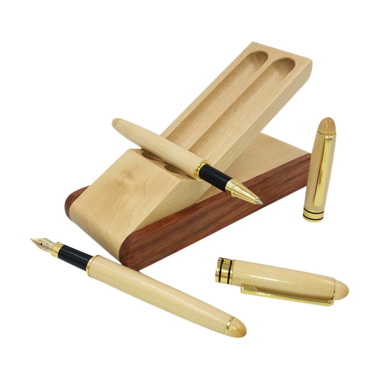 Creative Maple Pen Set with Wooden Pen Box Student Stationery Office Gifts, Style:Fountain Pen+Signing Pen+Pen Box