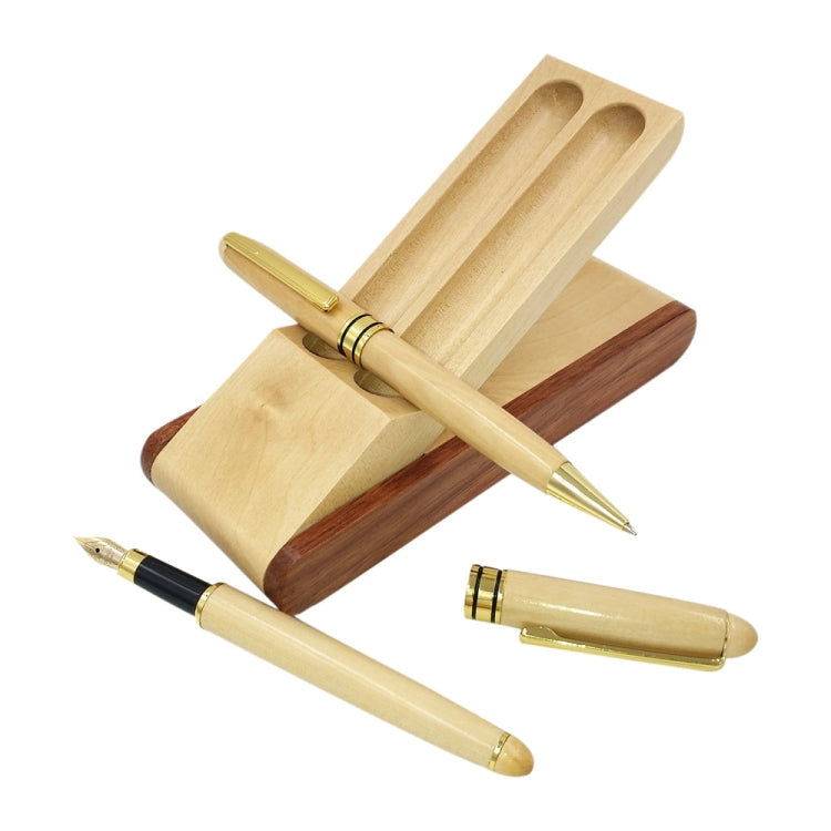 Creative Maple Pen Set with Wooden Pen Box Student Stationery Office Gifts, Style:Fountain Pen+Ballpoint Pen+Pen Box