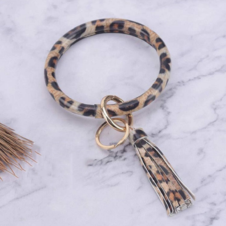 PU Tassel Leopard Print Bracelet Keychain