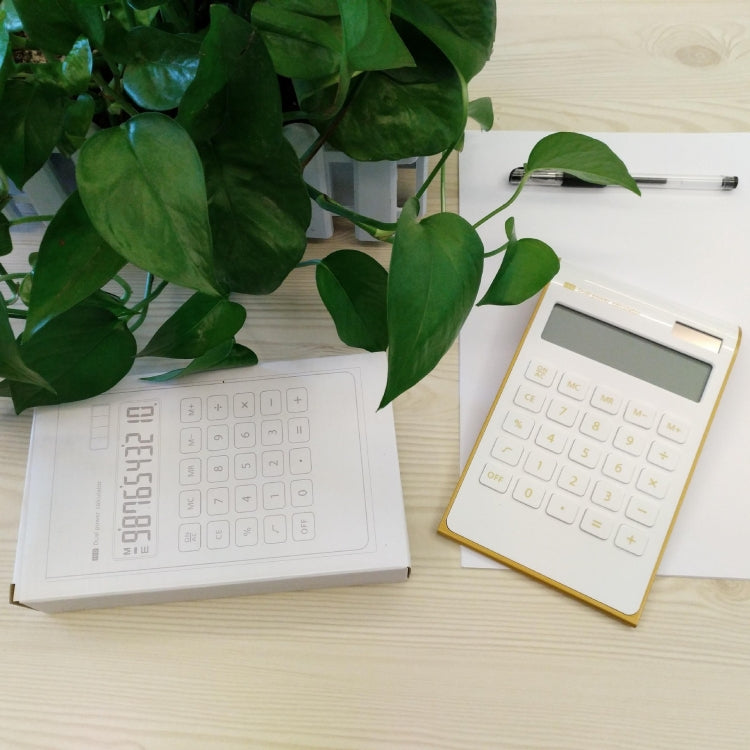 Ultra-Thin Gold Frame Solar Dual Power Arithmetic Calculator