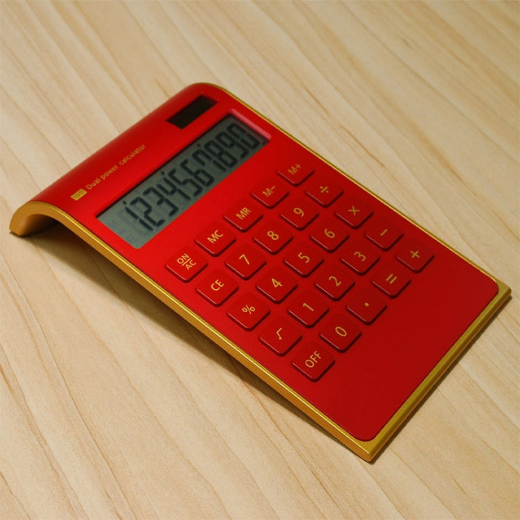 Ultra-Thin Gold Frame Solar Dual Power Arithmetic Calculator