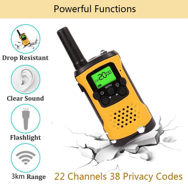 1 Pair Kids Walkie Talkies, 22-Channel FRS/GMRS Radio, 3km Range Mini Two Way Radios with Flashlight and LCD Screen(Yellow)
