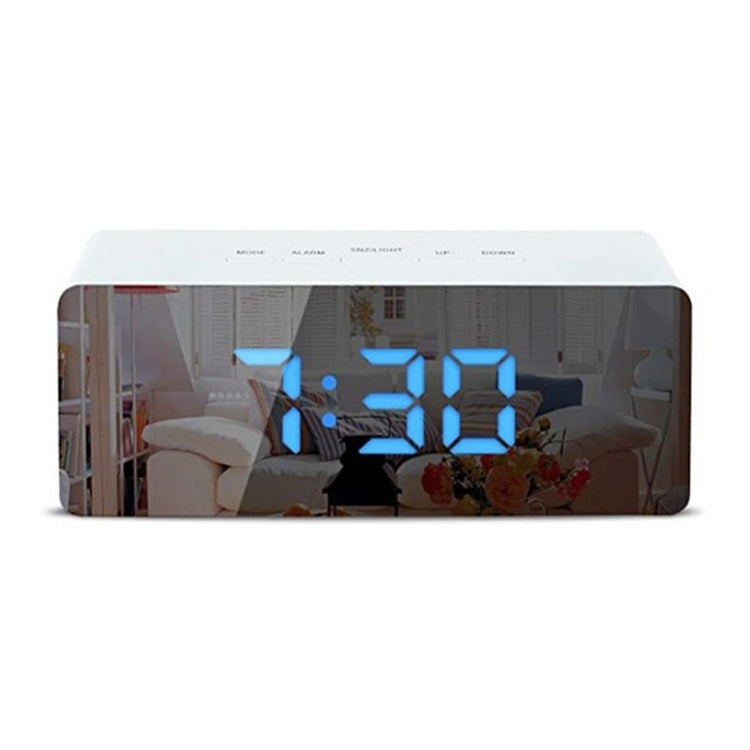 LED Mirror Alarm Clock Digital Snooze Table Clock Electronic Time Temperature Large Display Blue Light