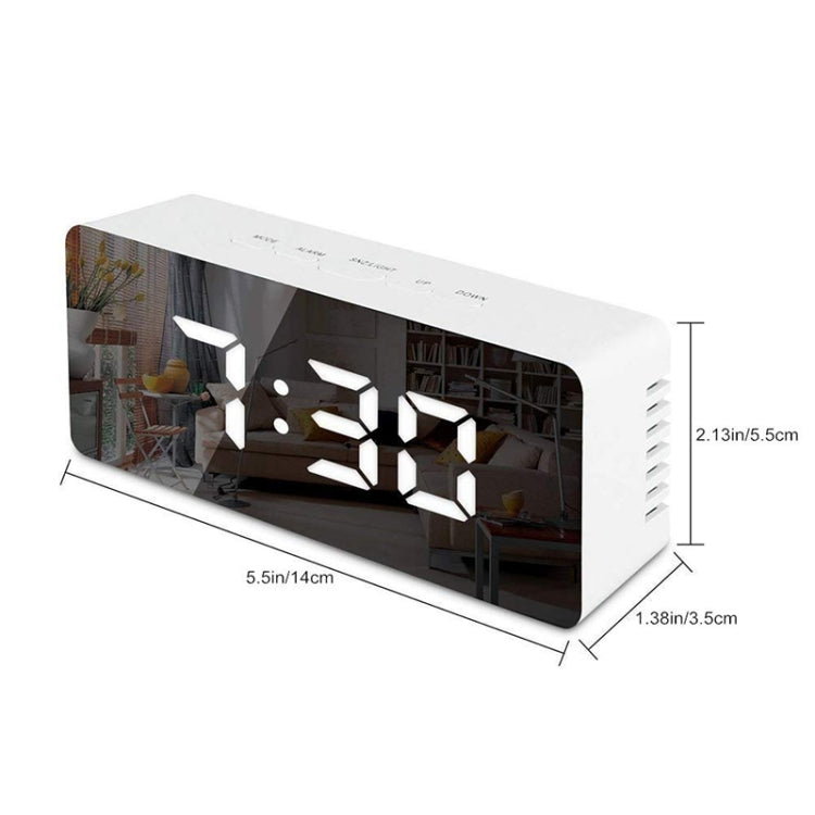 LED Mirror Alarm Clock Digital Snooze Table Clock Electronic Time Temperature Large Display Blue Light