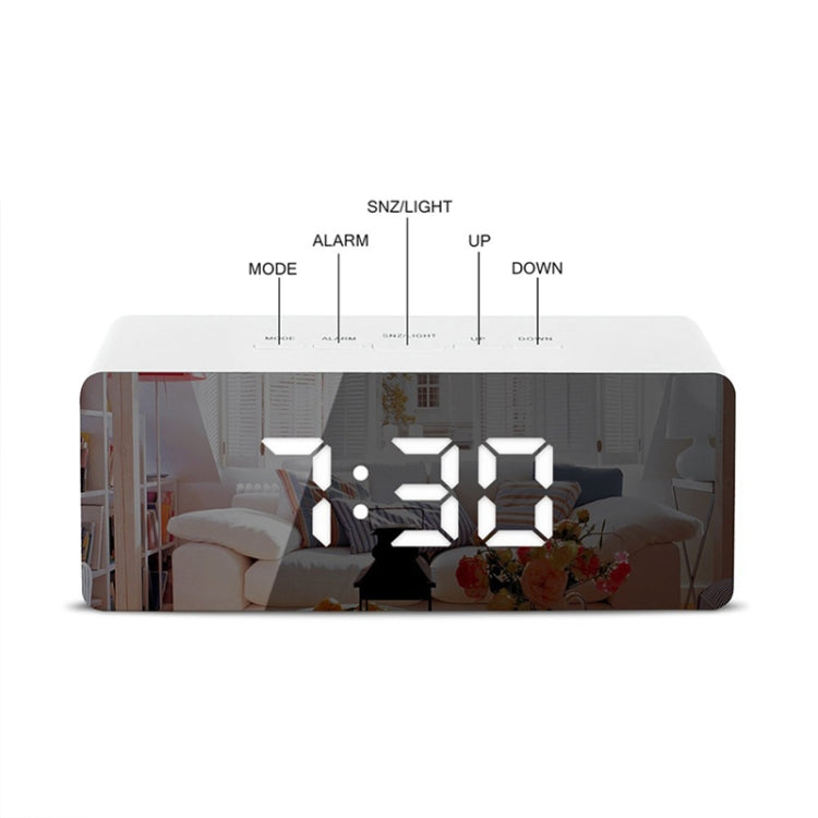 LED Mirror Alarm Clock Digital Snooze Table Clock Electronic Time Temperature Large Display Blue Light
