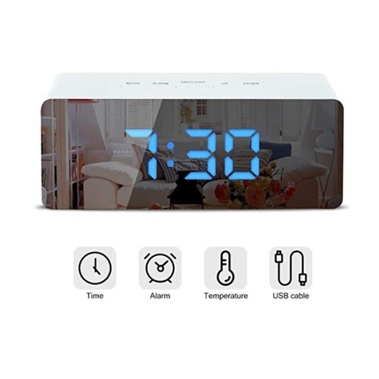 LED Mirror Alarm Clock Digital Snooze Table Clock Electronic Time Temperature Large Display Blue Light