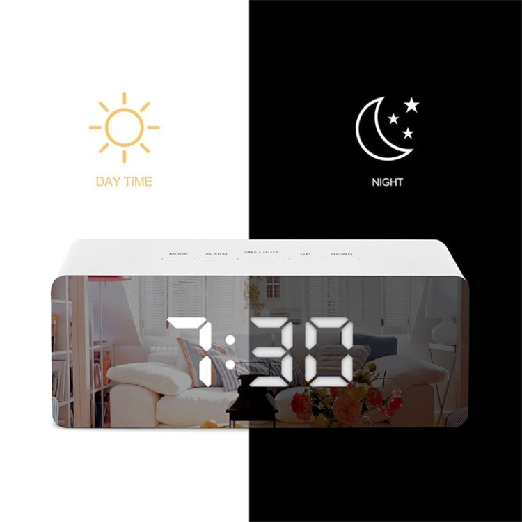 LED Mirror Alarm Clock Digital Snooze Table Clock Electronic Time Temperature Large Display Blue Light