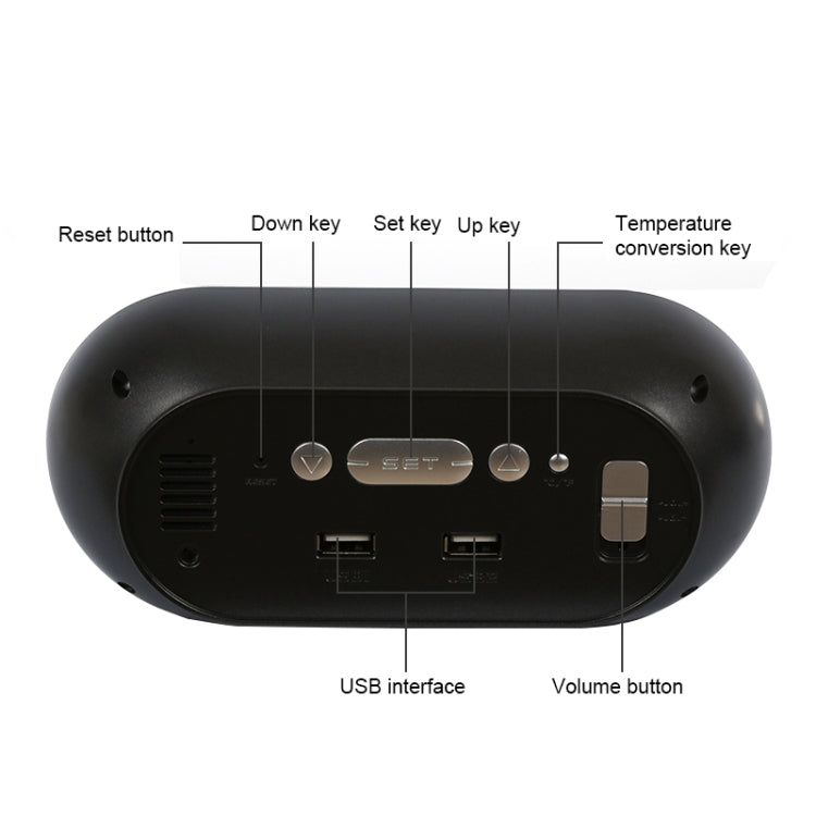 LED Dual USB for Charging Mirror Alarm Clock Thermometer and Hygrometer