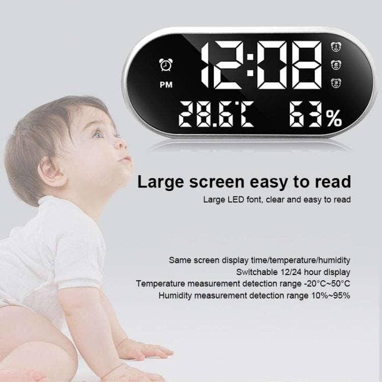 LED Dual USB for Charging Mirror Alarm Clock Thermometer and Hygrometer