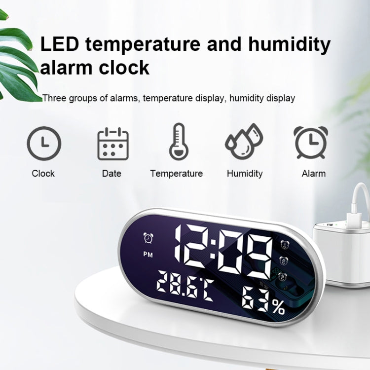 LED Dual USB for Charging Mirror Alarm Clock Thermometer and Hygrometer