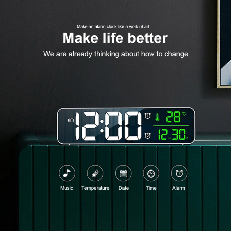 USB Electronic Clock LED Mirror Alarm Clock Desktop Wall Music Perpetual Calendar Clock
