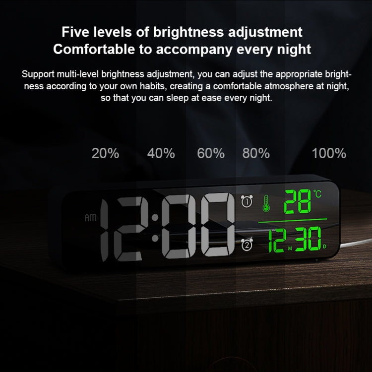 USB Electronic Clock LED Mirror Alarm Clock Desktop Wall Music Perpetual Calendar Clock