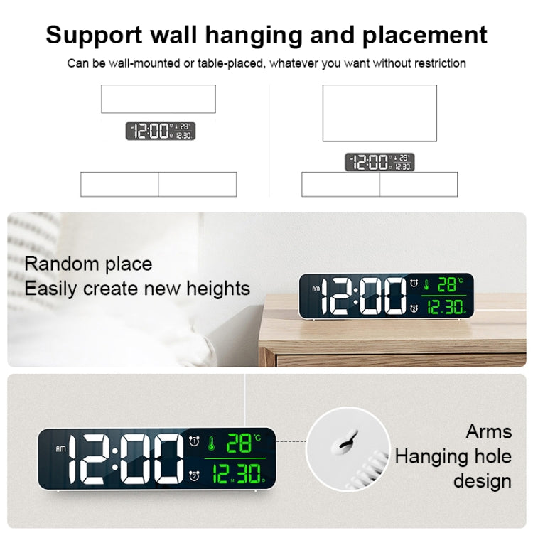 USB Electronic Clock LED Mirror Alarm Clock Desktop Wall Music Perpetual Calendar Clock