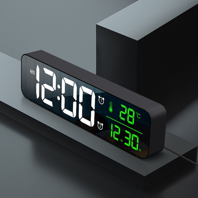 USB Electronic Clock LED Mirror Alarm Clock Desktop Wall Music Perpetual Calendar Clock