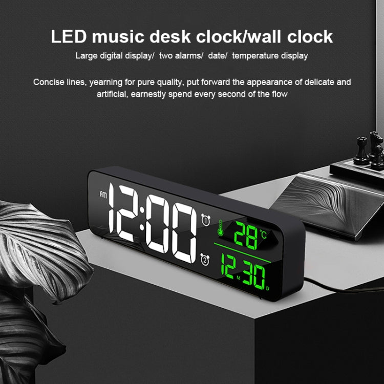 USB Electronic Clock LED Mirror Alarm Clock Desktop Wall Music Perpetual Calendar Clock