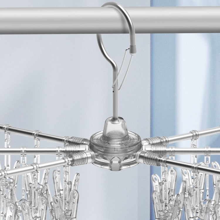 Silver-4 Poles 16 Clips Multifunctional Aluminum Alloy Household Drying Rack Round Rotating Windproof Socks Rack