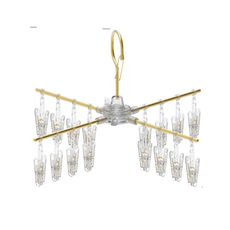 Gold-4 Poles 16 Clips Multifunctional Aluminum Alloy Household Drying Rack Round Rotating Windproof Socks Rack