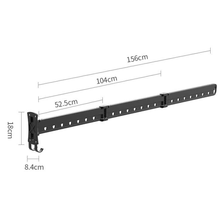 Clothes Rack Folding Telescopic Balcony Drying Rack Indoor Household Wall-Mounted Clothes Rail, Colour: Black Long (3 Sections)