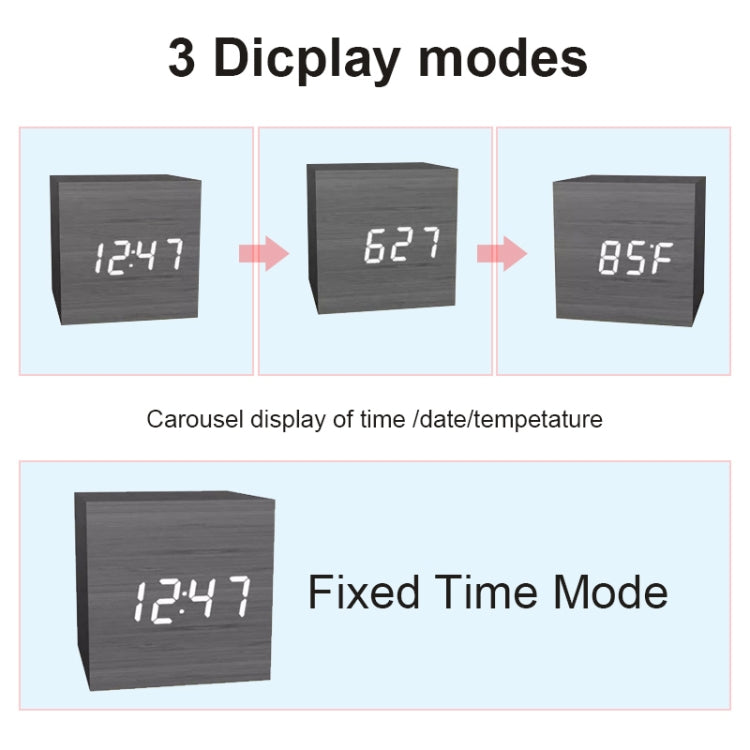 Multicolor Sounds Control Wooden Clock Modern Digital LED Desk Alarm Clock Thermometer Timer Black Red