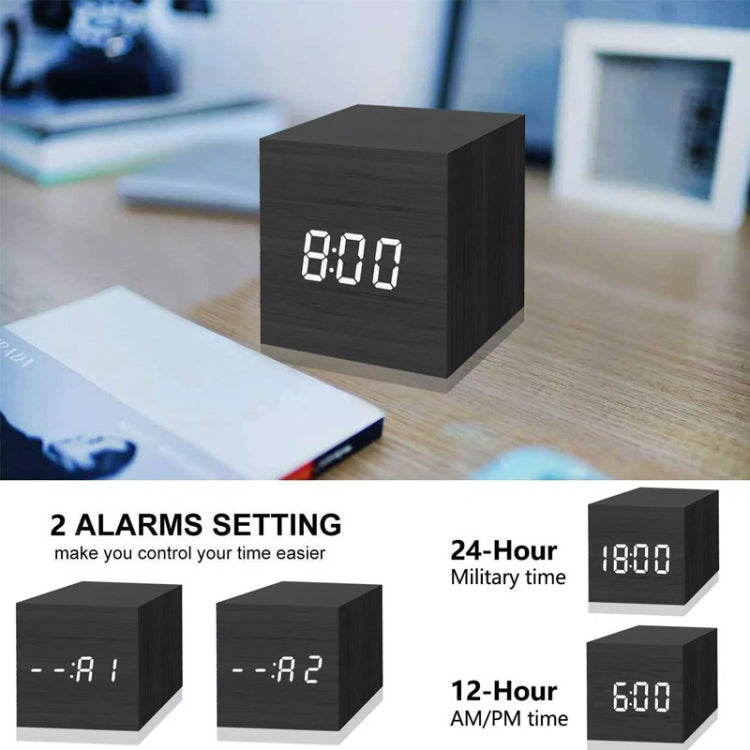 Multicolor Sounds Control Wooden Clock Modern Digital LED Desk Alarm Clock Thermometer Timer White Blue