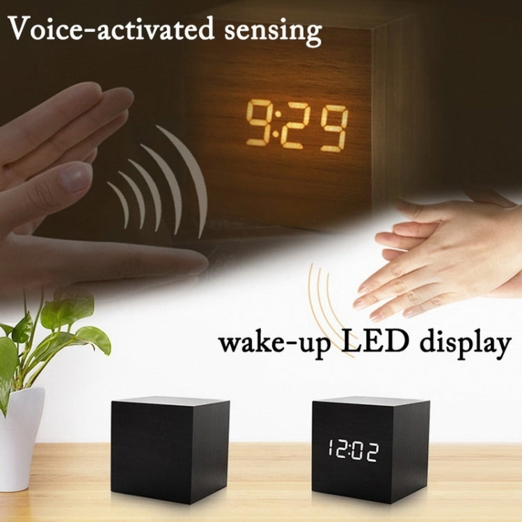 Multicolor Sounds Control Wooden Clock Modern Digital LED Desk Alarm Clock Thermometer Timer White Blue