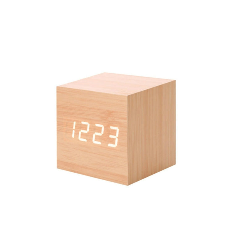 Multicolor Sounds Control Wooden Clock Modern Digital LED Desk Alarm Clock Thermometer Timer Wooden White