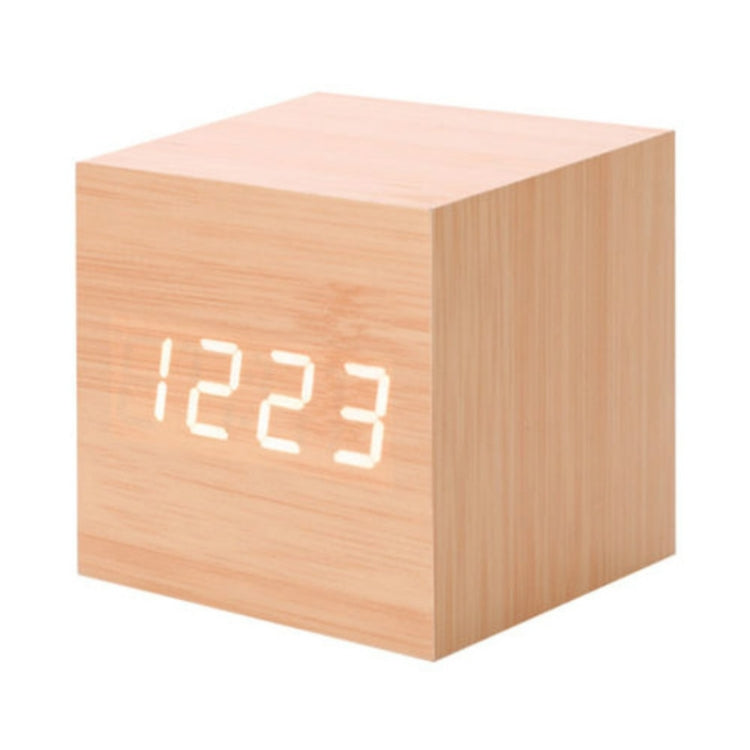 Multicolor Sounds Control Wooden Clock Modern Digital LED Desk Alarm Clock Thermometer Timer Wooden White