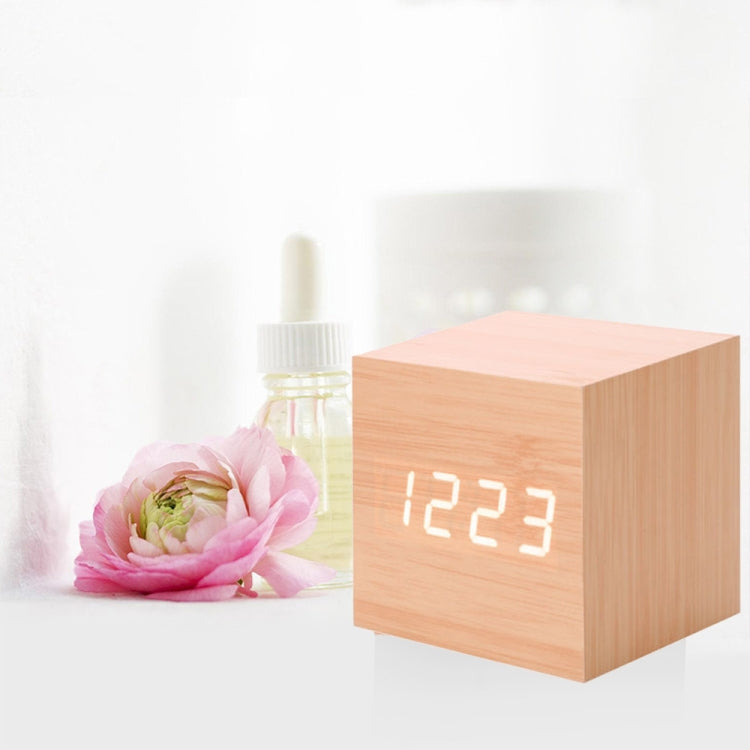 Multicolor Sounds Control Wooden Clock Modern Digital LED Desk Alarm Clock Thermometer Timer Wooden White